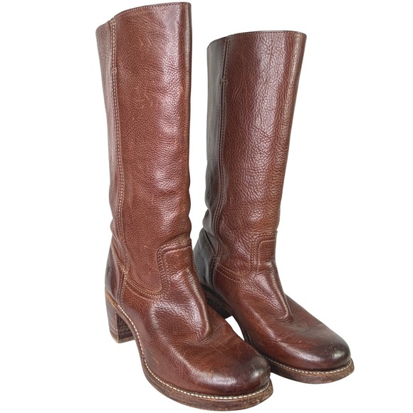 Frye Shoes - Vintage Frye Campus 14L Tall Boots Pebbled Leather Cognac Brown‎ Women's 9.5M